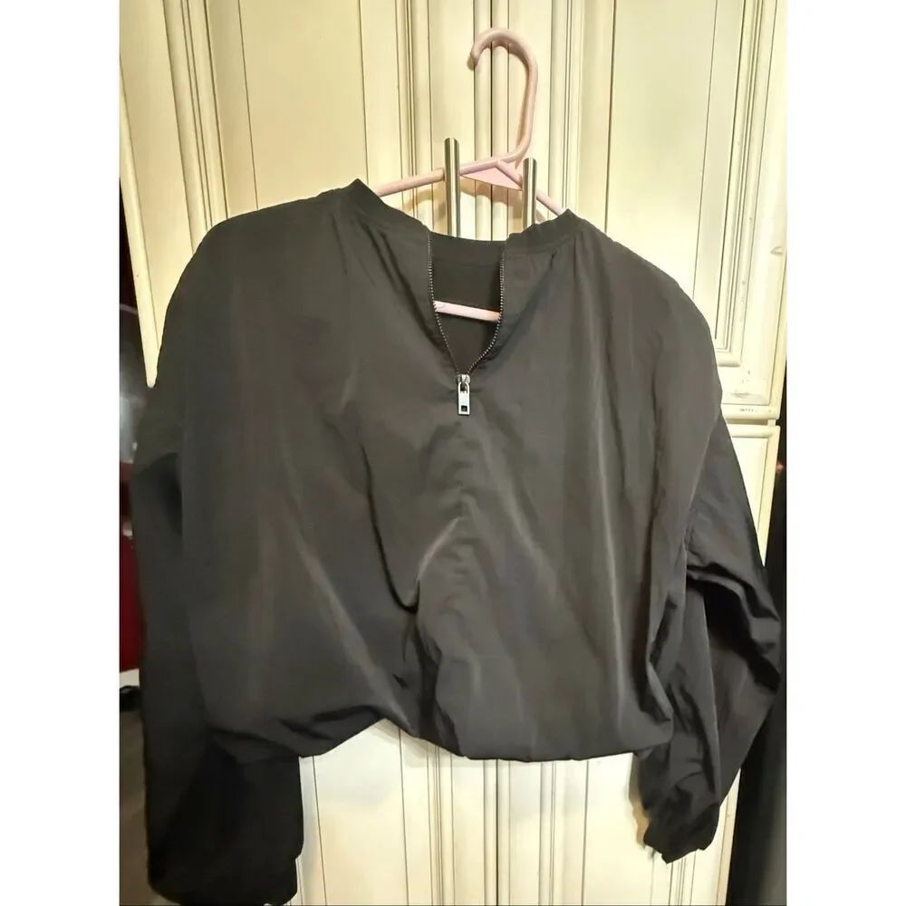 Zara Women's Combination Rib Balloon Hem Long Sleeve Crop Top Black Size Small